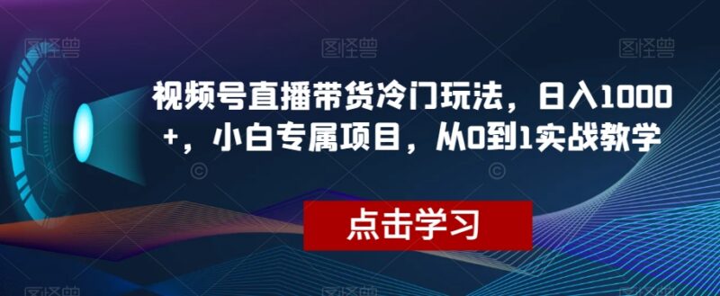 视频号冷门直播带货玩法教程 小白零门槛从0到1实操指南