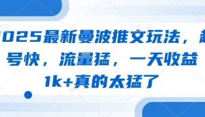 2025最新曼波推文玩法教程 低门槛起号高收益操作指南-雨叶虚拟资源网