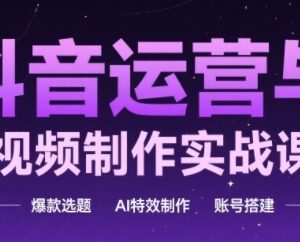 抖音运营与AI视频制作实战课 含账号搭建选题特效全流程教学-雨叶虚拟资源网