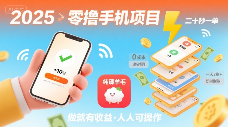 2025年无门槛零撸手机任务项目 20秒一单操作简单稳定日入200