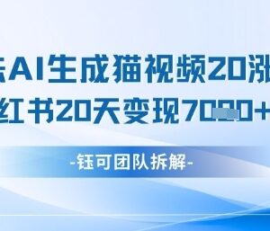 AI生成猫咪内容小红书懒人玩法 20天涨万粉商单变现7k攻略-雨叶虚拟资源网