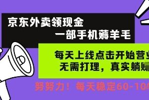 京东外卖领现金项目实操揭秘 手机轻操作无需打理日保底60+-雨叶虚拟资源网