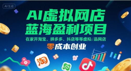 AI虚拟网店运营全流程教程 零成本在家开淘宝拼多多抖店创业