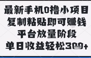 无门槛手机零撸正规小项目 平台放量期复制粘贴单日可赚300+-雨叶虚拟资源网