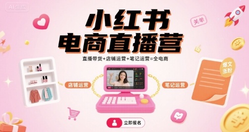 小红书电商直播运营系统教程 涵盖带货店铺运营笔记实操技巧