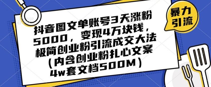 抖音图文账号创业粉引流玩法 3天涨粉5000变现4万实操教程