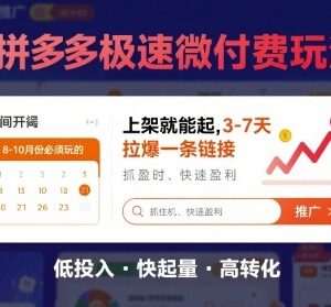 8月新版拼多多极速微付费玩法 8-10月适用3-7天可拉爆单品链接-雨叶虚拟资源网