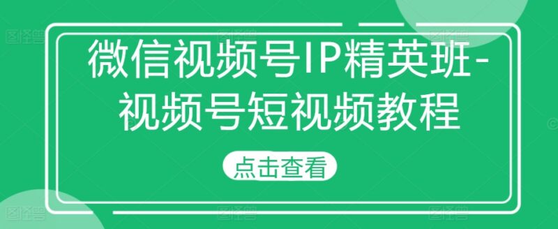 微信视频号IP精英班教程 零基础学短视频运营与变现