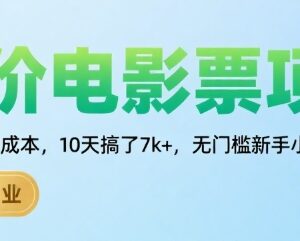 低价电影票0成本副业实操方法 新手无门槛上手10天可赚数千元-雨叶虚拟资源网