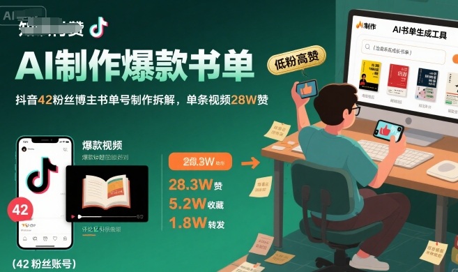 抖音42粉博主单条获28W赞 AI制作爆款书单号玩法拆解