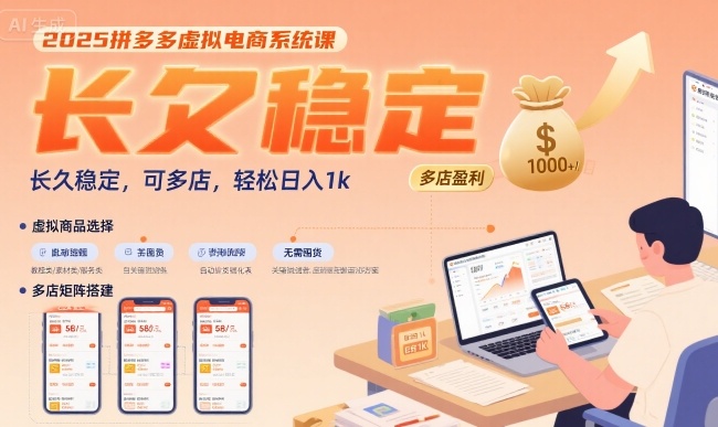2025拼多多虚拟电商系统课 低门槛多店稳定盈利实操教程