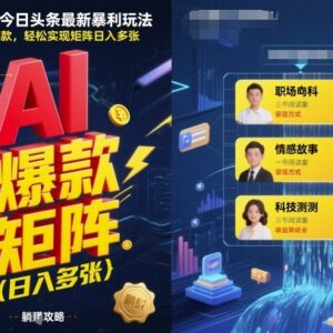 2025年AI今日头条最新赚钱玩法 新手零成本做爆款矩阵轻松获收益-雨叶虚拟资源网