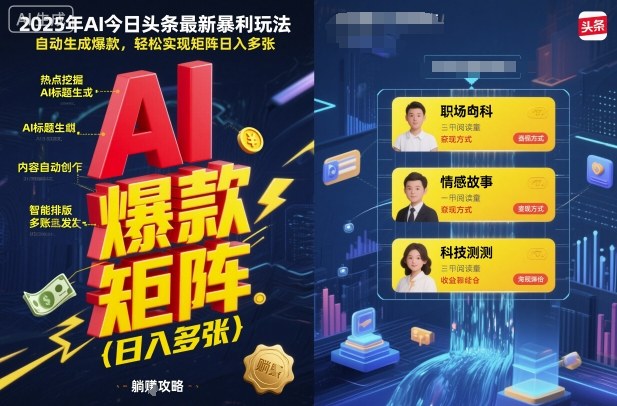 2025年AI今日头条最新赚钱玩法 新手零成本做爆款矩阵轻松获收益