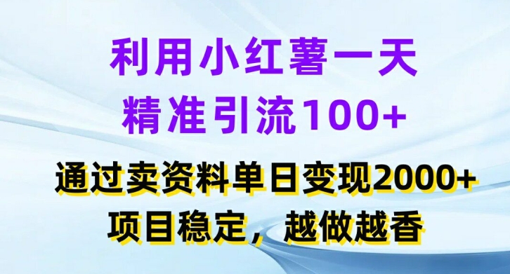 2024小红书精准引流卖项目实操 单日引流百人变现2000+可长期运营