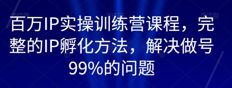 百万IP实操训练营课程 全链路IP孵化方法解决99%做号难题