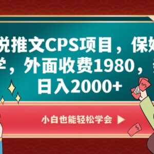2024小说推文CPS项目保姆级教学 原收费1980亲测可日入2000+-雨叶虚拟资源网