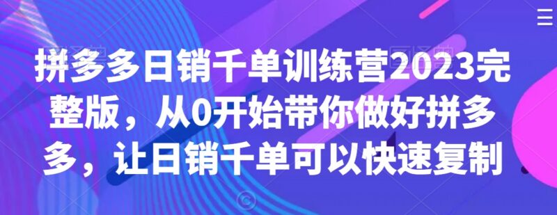 2023拼多多日销千单运营教程 从0到1打造可复制高销量店铺