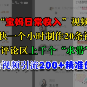 快手宝妈创业粉引流实操玩法 1小时做20条视频单条引200+精准粉-雨叶虚拟资源网