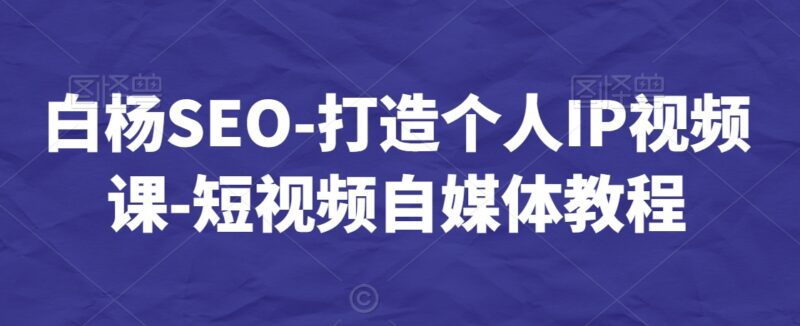 白杨SEO个人IP打造系列视频课 短视频自媒体运营完整教程