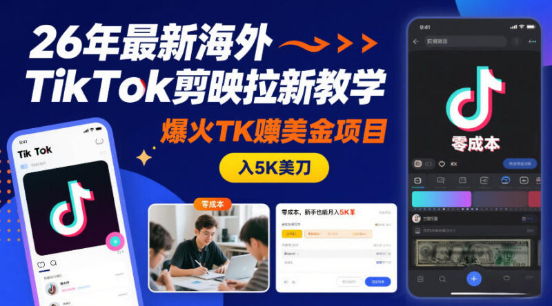 2026年海外TikTok剪映拉新项目教学 零成本新手赚美金实操指南