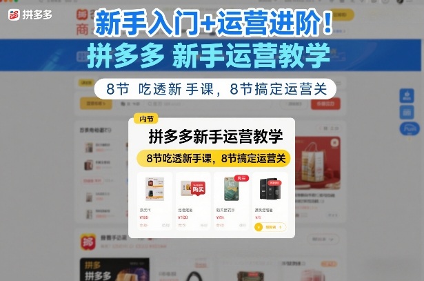 拼多多从新手入门到运营进阶全教程 16节干货课覆盖运营全流程
