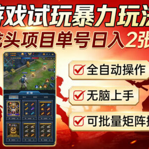 游戏试玩全自动挂机玩法详解 单号稳定日入200+可批量矩阵操作-雨叶虚拟资源网
