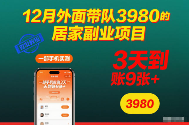 12月可做手机居家副业 原3980收费项目实操教程免费分享