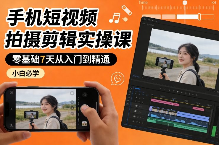 零基础手机短视频拍摄剪辑实操课 7天从入门到精通小白教程