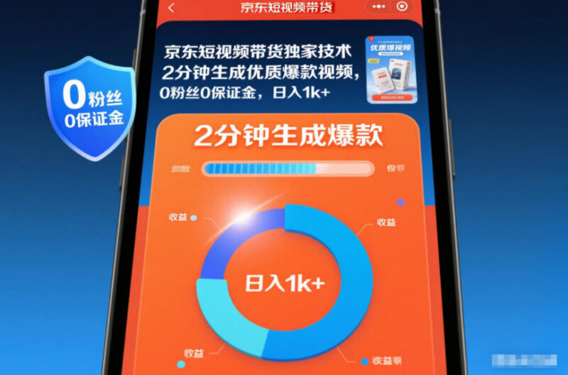京东短视频带货新手实操指南 0粉丝0保证金2分钟做爆款视频