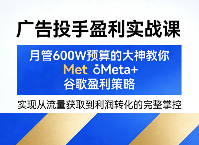 Meta谷歌广告投手盈利实战课 月管600W预算大神教流量到转化全流程