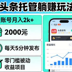 头条账号托管零门槛副业玩法 每天5分钟单账号月入可达2000+-雨叶虚拟资源网
