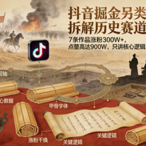 抖音历史赛道另类掘金玩法拆解 7条作品涨粉300万核心逻辑分享-雨叶虚拟资源网