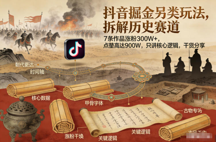 抖音历史赛道另类掘金玩法拆解 7条作品涨粉300万核心逻辑分享