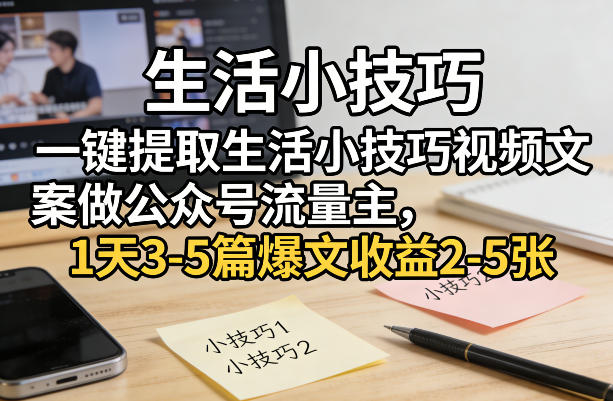 提取生活小技巧视频文案做公众号流量主 低门槛变现玩法详解