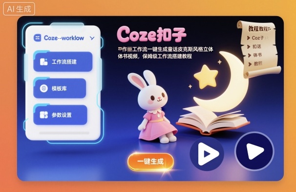 Coze扣子工作流保姆级教程 一键生成皮克斯风童话立体书视频