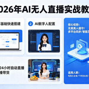 2026年AI无人直播实操教程 零基础搭建数字人24小时带货直播间-雨叶虚拟资源网
