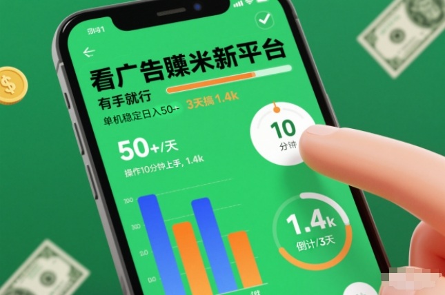 看广告赚米新平台玩法揭秘 新手单人稳定日入50+操作指南