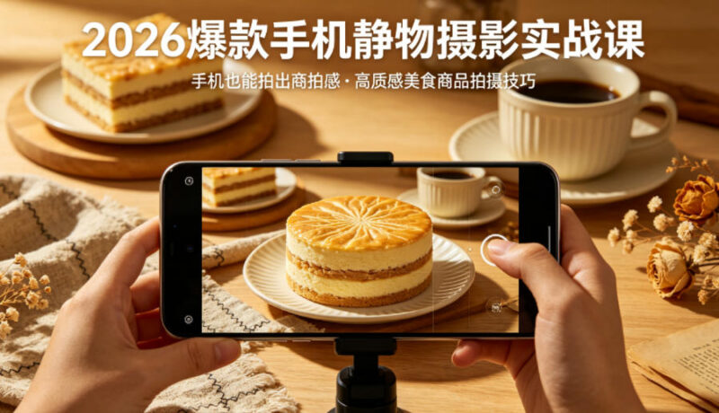 2026手机静物摄影实战课 零基础拍出商拍质感美食商品图