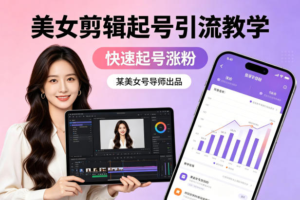美女账号剪辑起号引流教学 新手快速涨粉实操教程