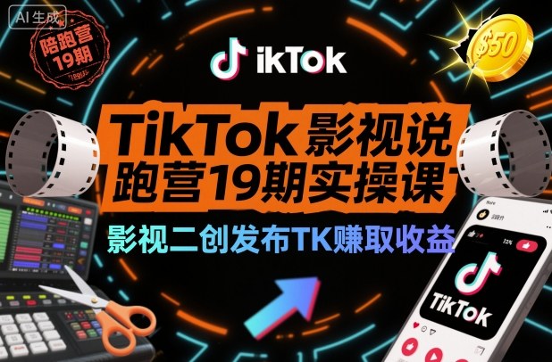 TikTok影视解说陪跑营19期实操课 影视二创赚平台流量收益