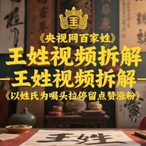 央视网百家姓王姓视频拆解 用姓氏噱头拉停留涨粉运营方法-雨叶虚拟资源网