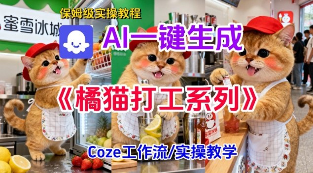 Coze扣子工作流保姆级搭建教学 一键生成胖橘猫打工短视频