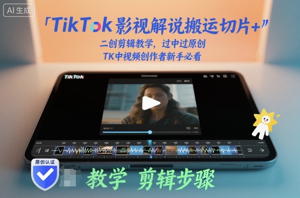 TikTok影视解说搬运二创剪辑教学 中视频过原创新手实操指南