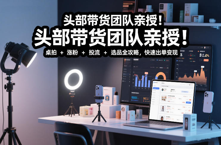 头部带货团队亲授短视频实拍课 桌拍涨粉投流选品变现全攻略