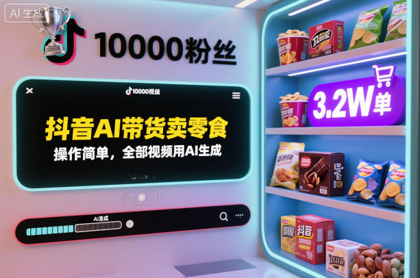抖音AI零食带货实操攻略 全AI生成视频万粉售出3.2万单