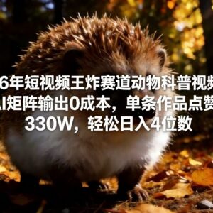 2026年动物科普短视频赛道玩法 AI矩阵零成本制作变现教程-雨叶虚拟资源网