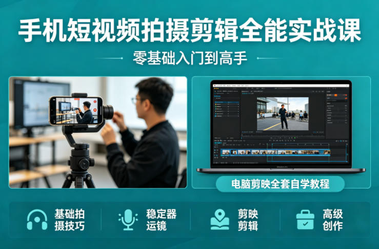 零基础学手机短视频拍摄剪辑 稳定器运镜剪映全套实战教程