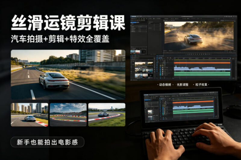 零基础汽车拍摄剪辑实操课 丝滑运镜特效全解轻松拍出电影感