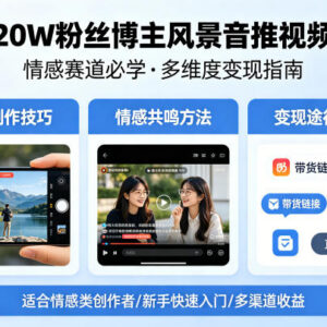 抖音20W粉博主风景账号运营教学 全流程实操含多类变现方法-雨叶虚拟资源网