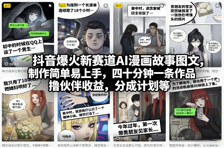 抖音AI漫画故事图文新赛道玩法 制作门槛低可拿平台分成收益